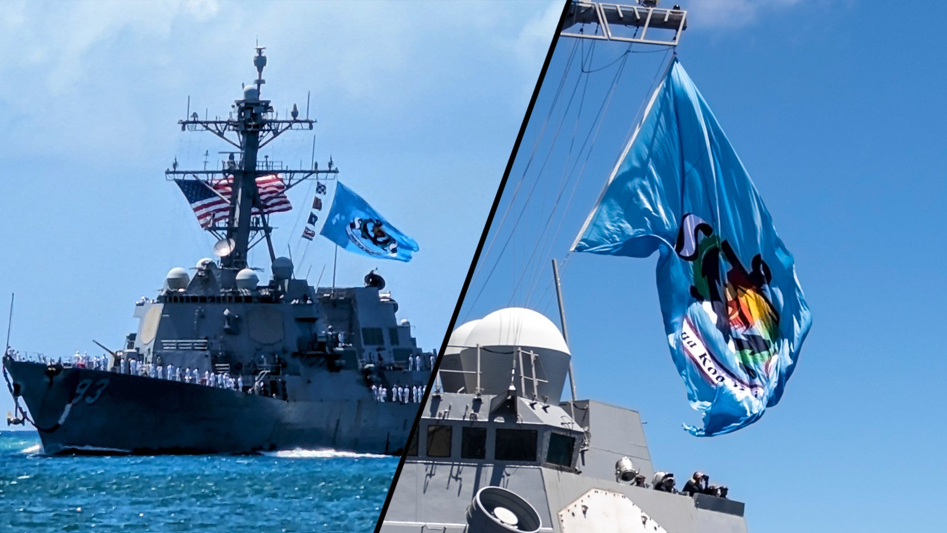 Survivor Tech USS Chung Hoon flies battle flag on return to Pearl Harbor
